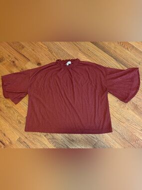 Madewell Burgundy Short-Sleeve Ruffled Mock Neck Top